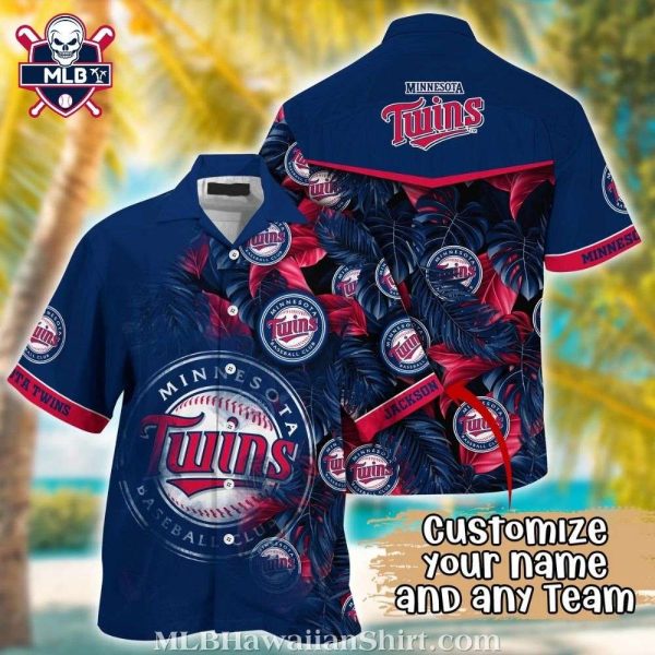 Minnesota Twins Personalized Tropical Palms Aloha Shirt