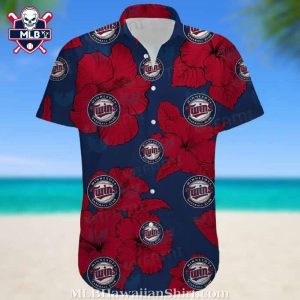 Minnesota Twins Red Hibiscus Hawaiian Shirt