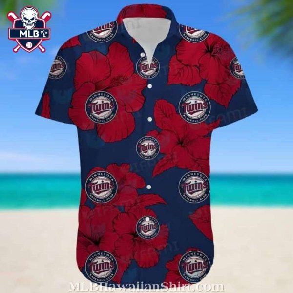 Minnesota Twins Red Hibiscus Hawaiian Shirt