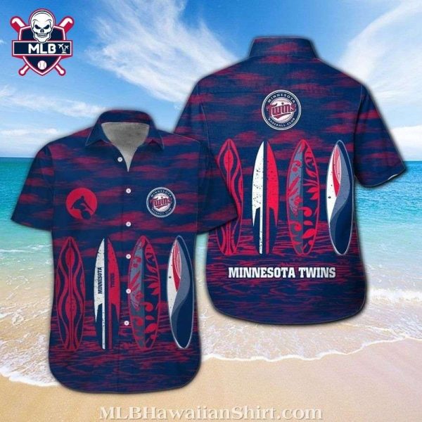 Minnesota Twins Surfboard And Wave Design Hawaiian Shirt