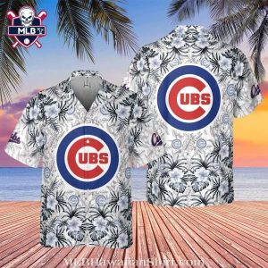 Monochrome Chicago Cubs Logo Floral Hawaiian Shirt – Chicago Cubs MLB Aloha Shirt