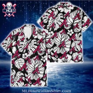 Monochrome Hibiscus Atlanta Braves Hawaiian Shirt