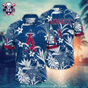 Monochrome LA Angels Tropical Shirt With Hibiscus And Leaf Patterns