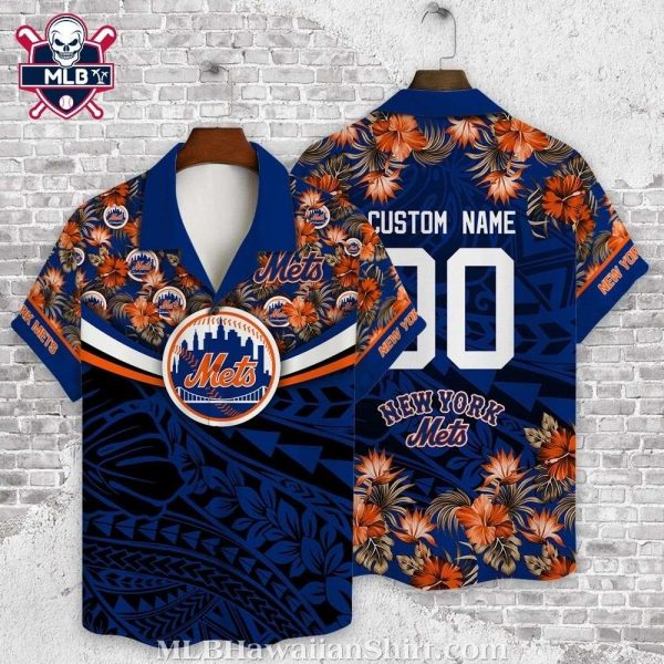 NY Mets Custom Blue Floral Night Hawaiian Shirt