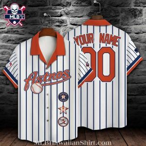 NY Mets Pinstripe Customizable White Aloha Hawaiian Shirt