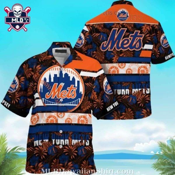 NY Mets Tropical Palm Leaves Pattern Hawaiian Shirt – Midnight Island Party