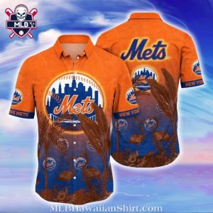 NY Mets Urban Oasis Hawaiian Shirt – Sunset Silhouette And Flora