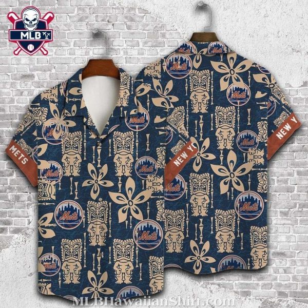 NY Mets Urban Tiki Navy Blue Hawaiian Shirt