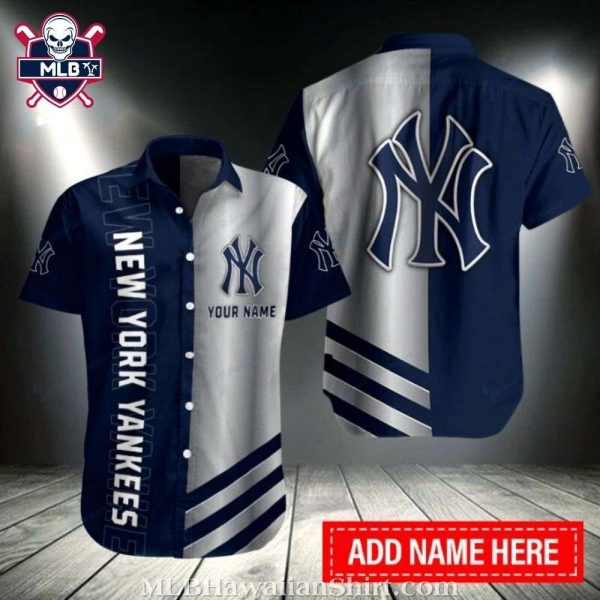 NY Yankees Classic Two-Tone Custom Name Hawaiian Shirt