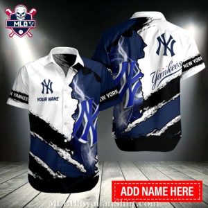 NY Yankees Dynamic Brush Strokes Customizable Aloha Shirt