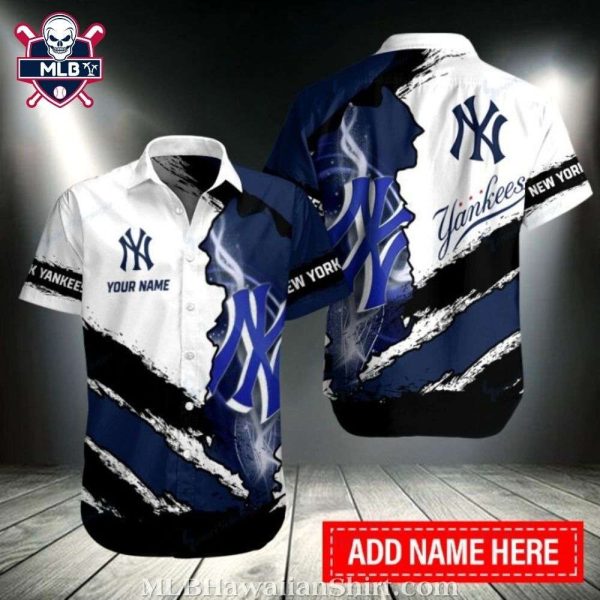 NY Yankees Dynamic Brush Strokes Customizable Aloha Shirt