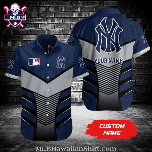 NY Yankees Tropical Shirt With Modern Stripes And MLB Logo