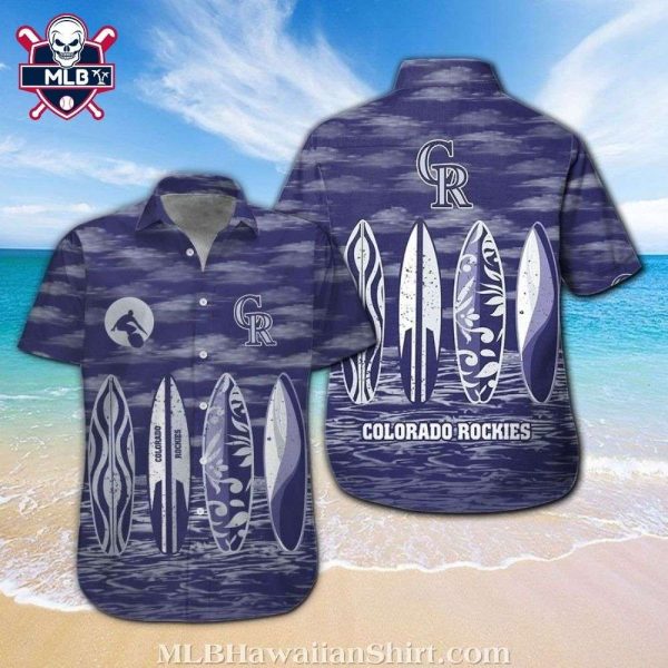 Nautical Navy Surfboard And Rockies Emblem Tropical Shirt