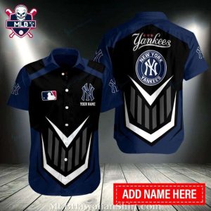 Navy And Black New York Yankees Bold Vector Custom Name Aloha Shirt