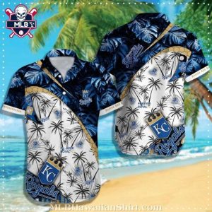 Navy Blue Palm And Crown Detail Royals Hawaiian Shirt