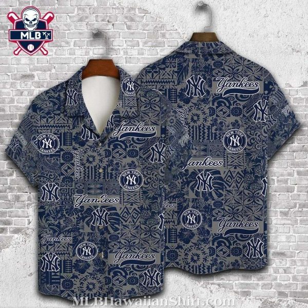 Navy Blue Yankees Tribal Print Hawaiian Shirt – New York Yankees Aloha Shirt