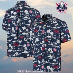 Navy Palm Oasis – Chicago Cubs Tropical Night Hawaiian Shirt