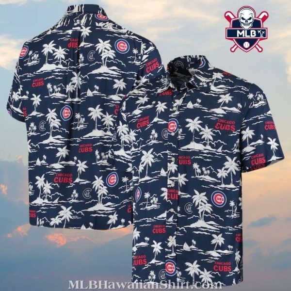 Navy Palm Oasis – Chicago Cubs Tropical Night Hawaiian Shirt