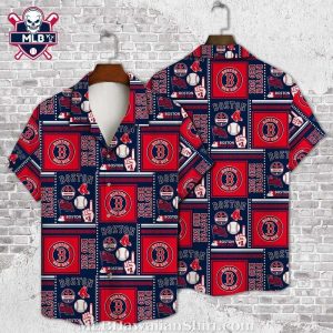 Navy Patriotic Boston Red Sox Tropical Hawaiian Shirt