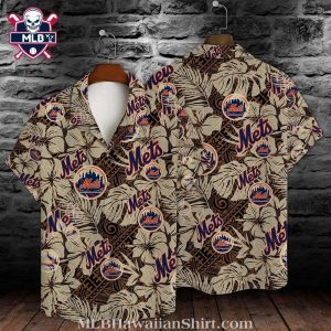 New York Mets Classic Floral Khaki Hawaiian Shirt