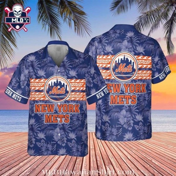 New York Mets Midnight Palm NY Skyline Aloha Shirt