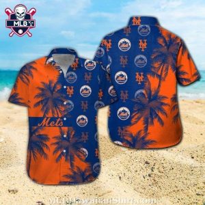 New York Mets Oceanfront Stripe Aloha Shirt – Horizon Orange And Blue