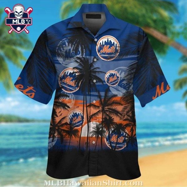 New York Mets Sunset Palms Hawaiian Shirt – NY Skyline Silhouette Edition