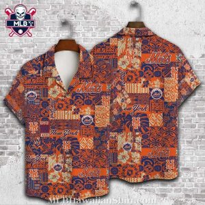 New York Mets Tribal Fusion Orange Aloha Shirt