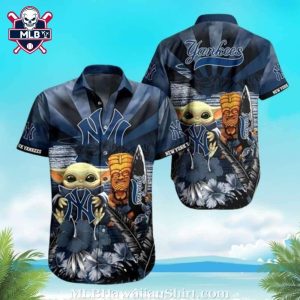 New York Yankees Baby Yoda Tiki Paradise Aloha Shirt