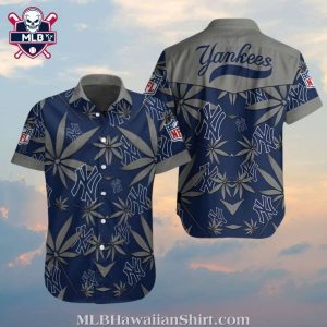 New York Yankees Hawaiian Shirt With Cannabis Leaf Pattern