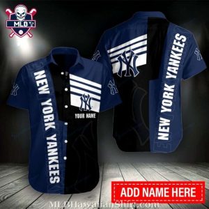 New York Yankees Striped Aloha Shirt With Bold Lettering