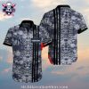 NY Yankees Hawaiian Shirt With Camouflage Pattern And Striped Accents