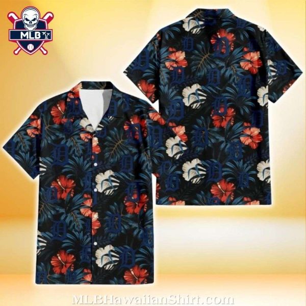 Nighttime Hibiscus Dark Leaf Detroit Tigers Aloha Shirt