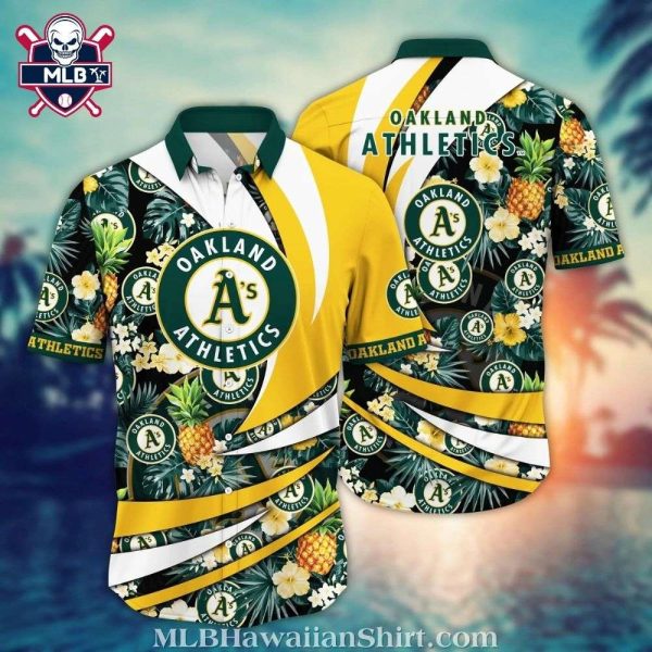 Oakland A’s Pineapple And Floral Yellow Hawaiian Shirt