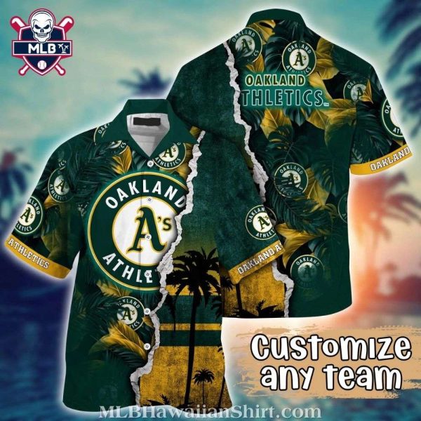 Oakland Athletics Customizable Team Sunset Palm Hawaiian Shirt