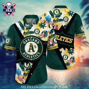 Oakland Athletics Exotic Pineapple And Floral Dark Green Aloha Shirt