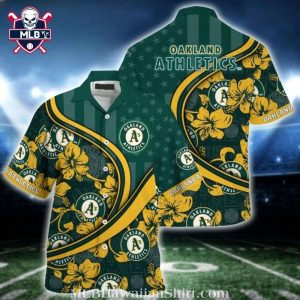 Oakland Athletics Golden Hibiscus Us Flag Pattern Hawaiian Shirt