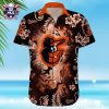 Baltimore Orioles White Black Floral Stripe Hawaiian Shirt