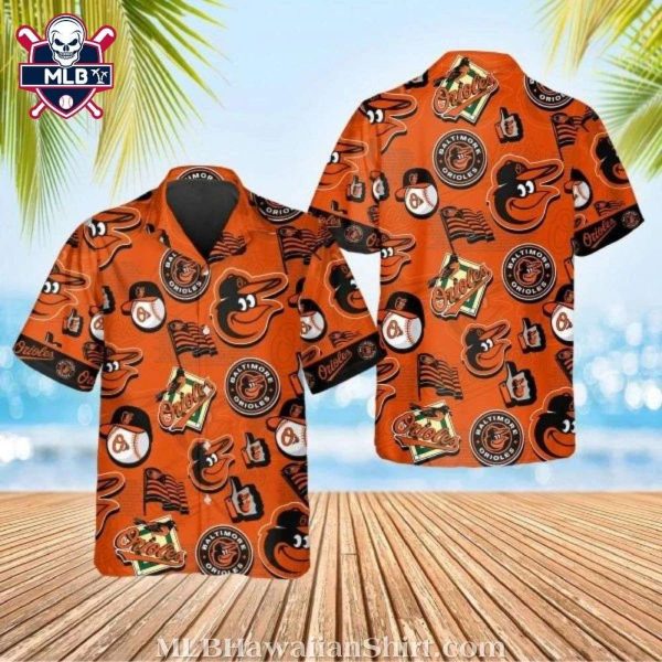 Orioles Enthusiast’s Orange Emblem Party Hawaiian Shirt