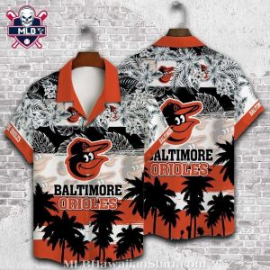 Orioles Exotic Black And White Palms Baseball Aloha Shirt