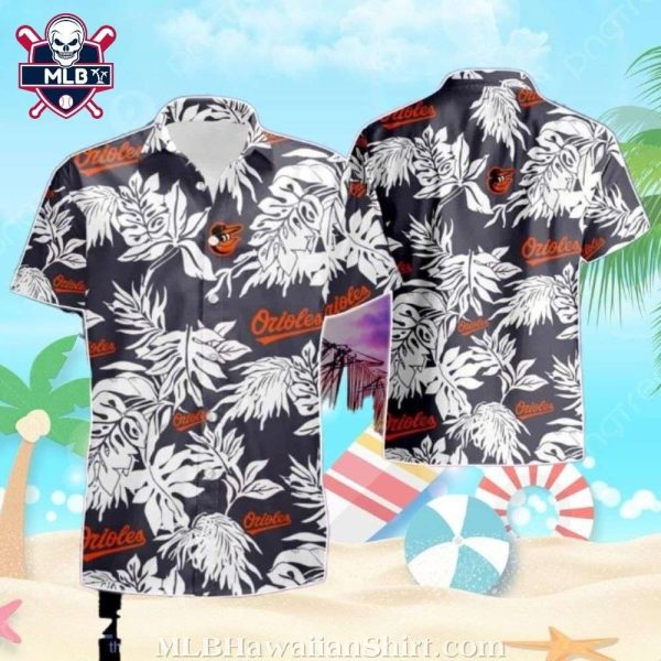 Orioles Monochrome Floral And Team Logo Casual Hawaiian Shirt