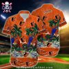 Orioles Aloha Shirt With Dynamic Swirl And Star Pattern In Team Colors