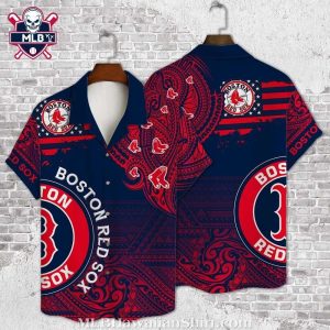 Ornate Boston Red Sox Tribal Hawaiian Shirt In Red And Blue