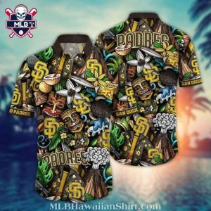 Padres Midnight Tiki – MLB San Diego Themed Black Hawaiian Shirt