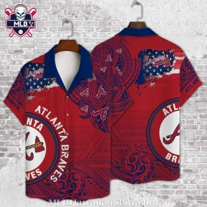 Patriotic Atlanta Braves Bandana Print Hawaiian Shirt – Red And Navy