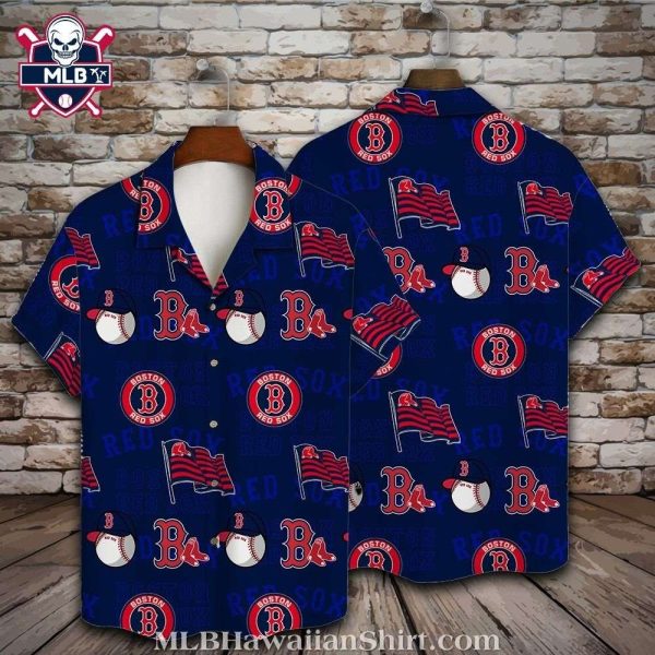 Patriotic Boston Red Sox Hawaiian Shirt With Flags And Baseballs