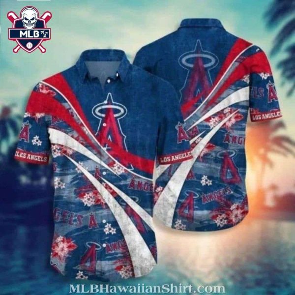 Patriotic Stripes And Hibiscus Flowers LA Angels Hawaiian Shirt