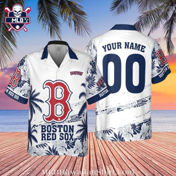 Personalized Boston Red Sox Flower Pattern Custom Name Tropical Hawaiian Shirt