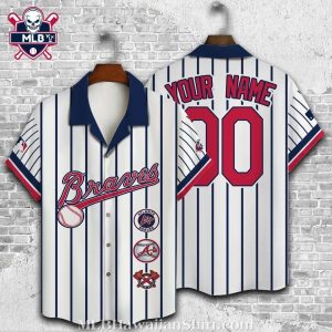 Personalized Braves Pinstripe Fan Hawaiian Shirt – Classic Baseball Design