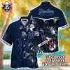 Palm Silhouette Splattered Paint Backdrop NY Yankees Hawaiian Shirt